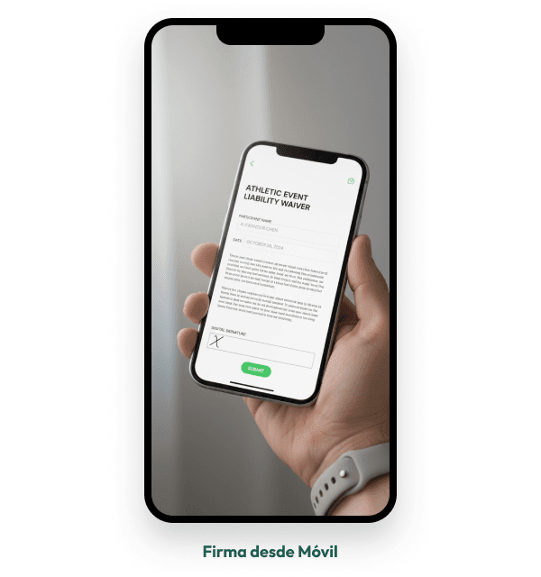 Persona firmando la carta responsiva de un evento desde la pantalla de su teléfono